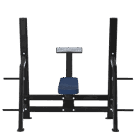 Le BC04 allie performance et sécurité pour la réalisation d’un développé couché. Banc de musculation LAROQ avec dossier et supports réglables pour barre, structure noire robuste et assise rembourrée bleue. Vue arrière