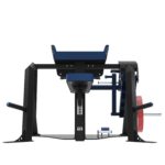 Machine isolateur biceps XTREM LAROQ bleu et noir. Repose-bras incliné rembourré, siège réglable, poignée de préhension et support pour disques bumper 25 kg, vue arrière