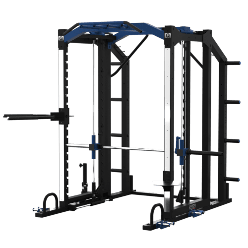 Cage de musculation guidée professionnelle pour renforcement musculaire, structure acier – vue 3/4