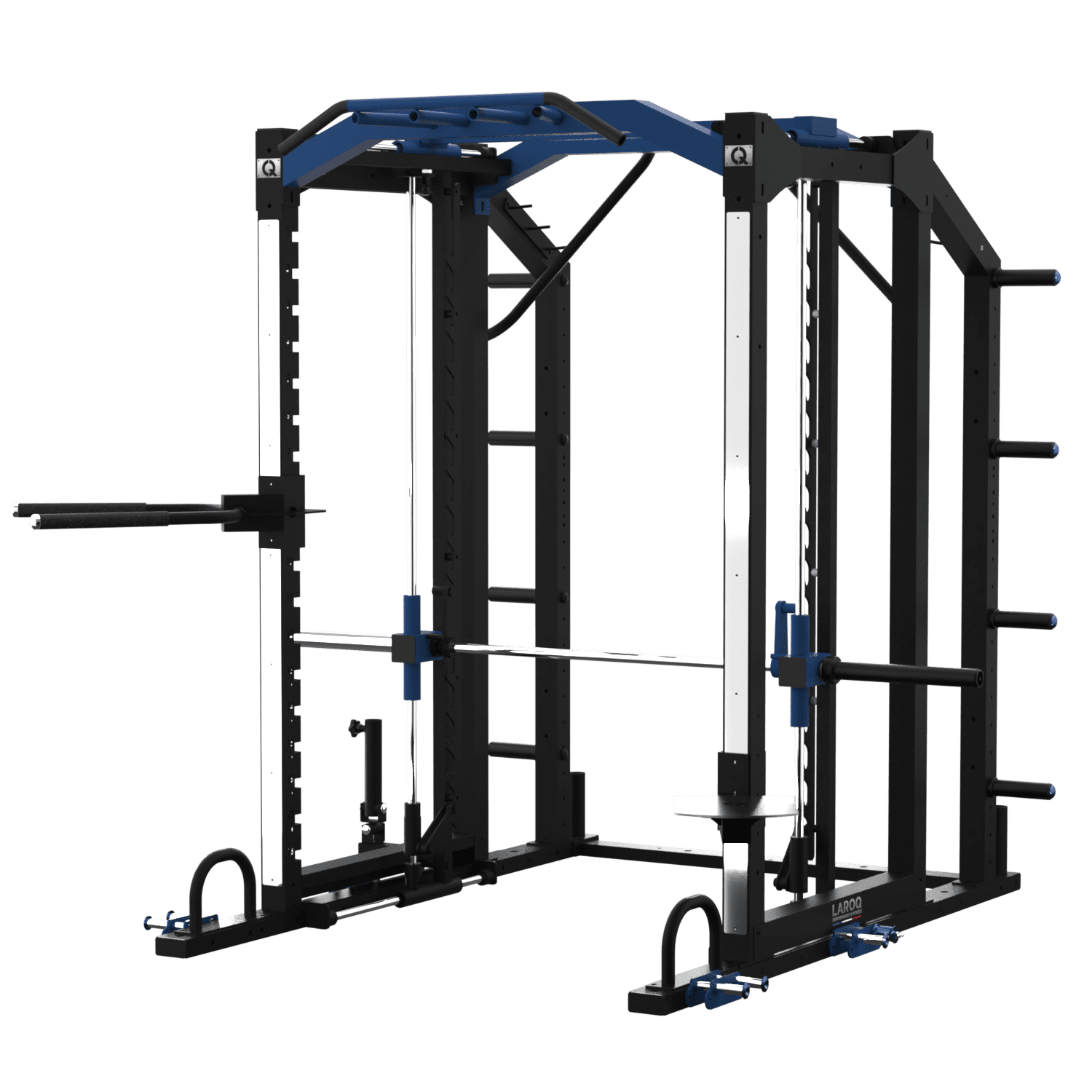 Cage de musculation guidée professionnelle pour renforcement musculaire, structure acier – vue 3/4